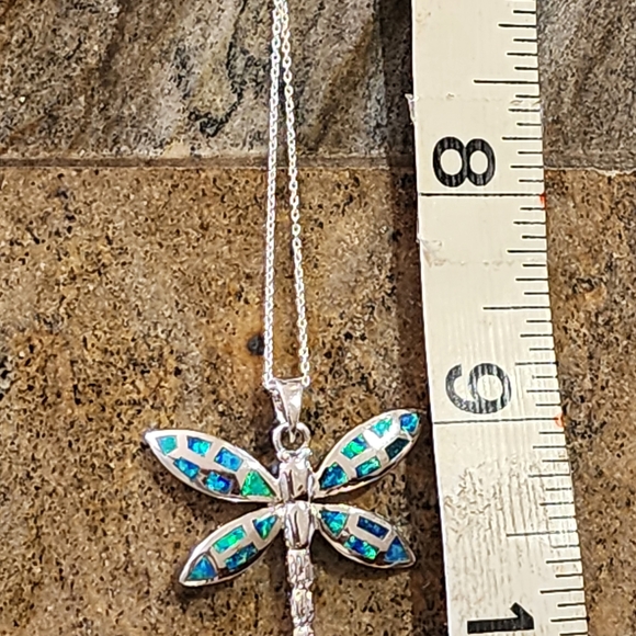 Blue Opal Sterling Silver Dragonfly Pendant Anf  Necklace Fine Jewelry Bug - Picture 6 of 9